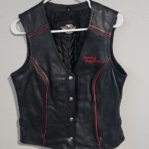 Harley-Davidson Black Leather Women's Vest with Red Piping